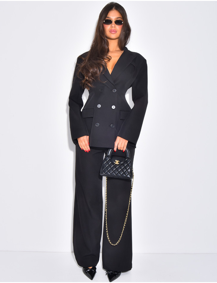 Blazer mi-long à boutonnière croisée cintré à la taille