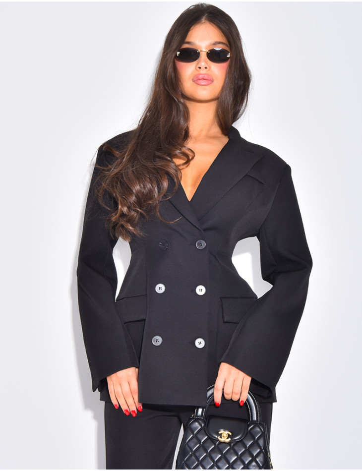 Blazer mi-long à boutonnière croisée cintré à la taille