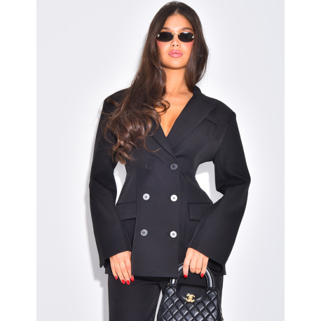Blazer mi-long à boutonnière croisée cintré à la taille