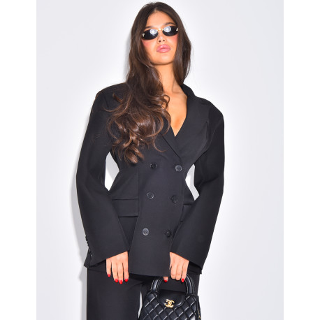 Blazer mi-long à boutonnière croisée cintré à la taille