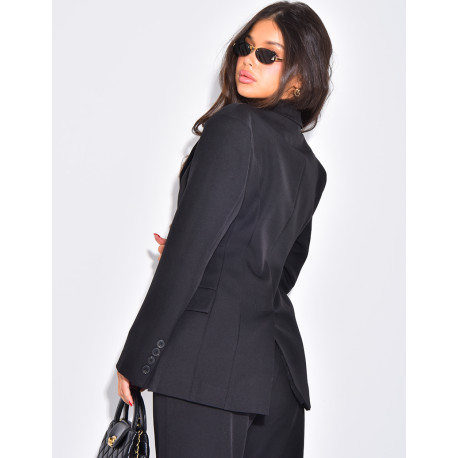 Blazer mi-long à boutonnière croisée cintré à la taille