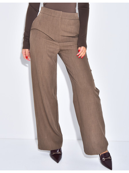 Pantalon de tailleur coupe droite effet chiné
