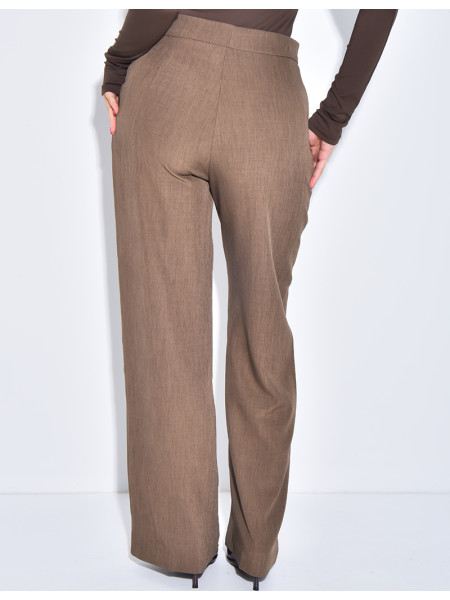 Pantalon de tailleur coupe droite effet chiné