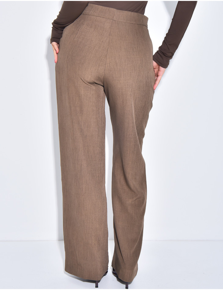 Pantalon de tailleur coupe droite effet chiné