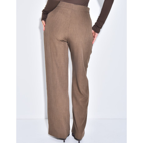 Pantalon de tailleur coupe droite effet chiné