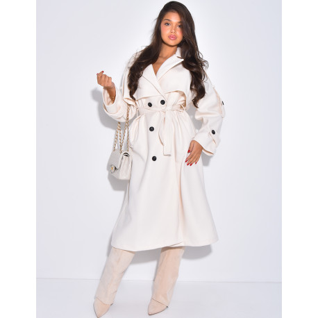 Langer Trenchcoat aus Filz mit Bindegürtel
