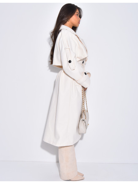 Langer Trenchcoat aus Filz mit Bindegürtel