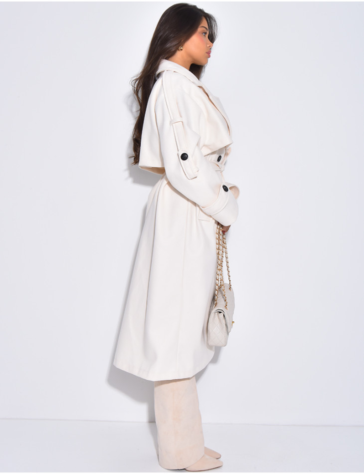 Langer Trenchcoat aus Filz mit Bindegürtel