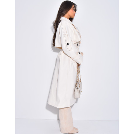 Langer Trenchcoat aus Filz mit Bindegürtel