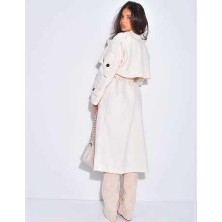 Langer Trenchcoat aus Filz mit Bindegürtel