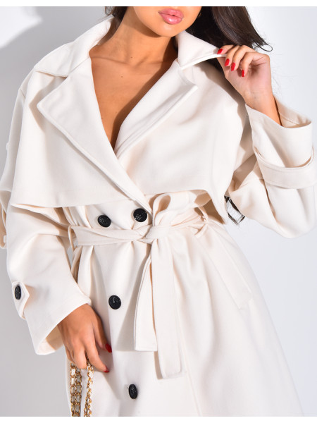 Langer Trenchcoat aus Filz mit Bindegürtel