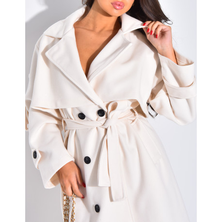 Langer Trenchcoat aus Filz mit Bindegürtel