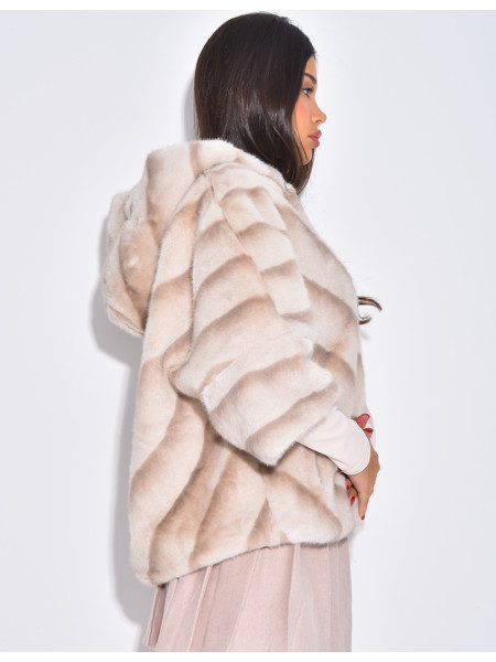Short faux fur coat with hood