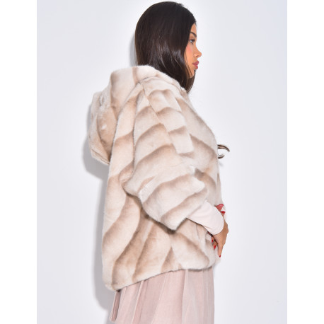 Short faux fur coat with hood