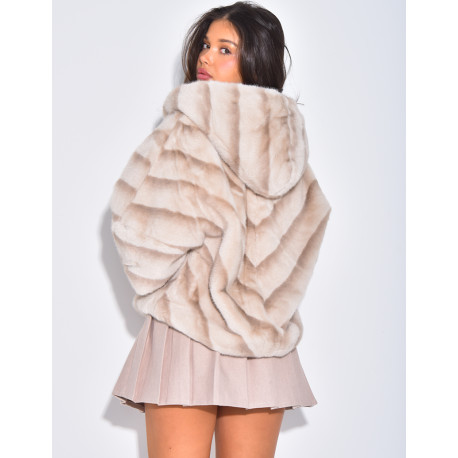 Short faux fur coat with hood