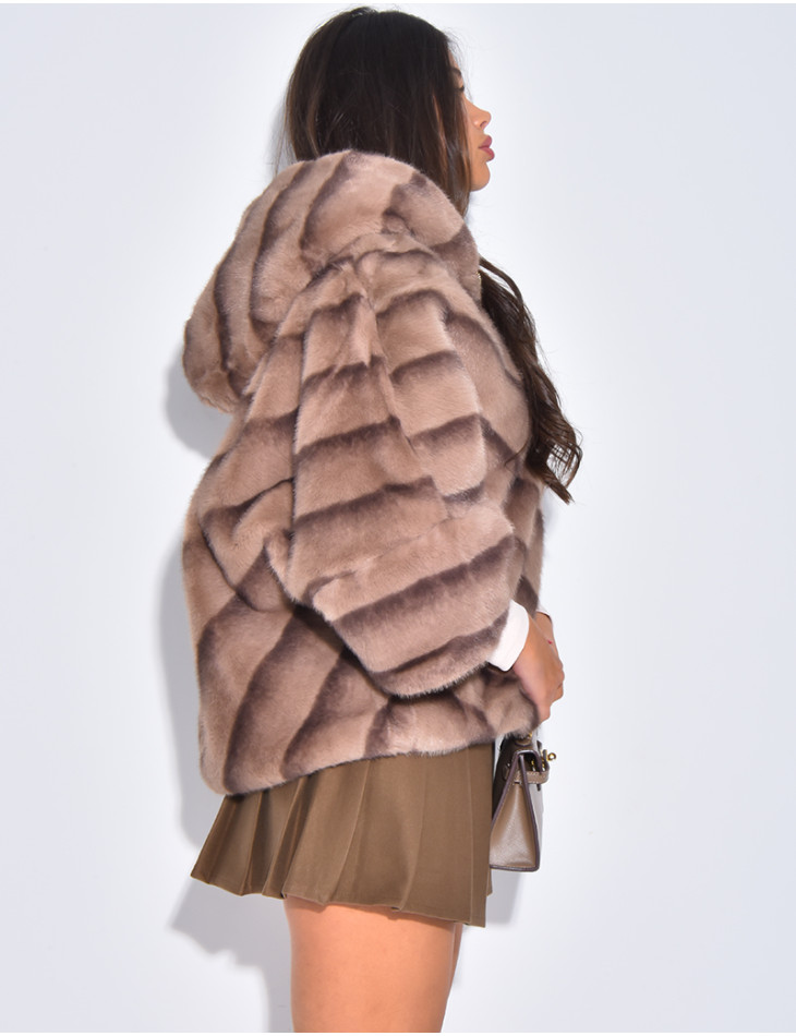 Short faux fur coat with hood