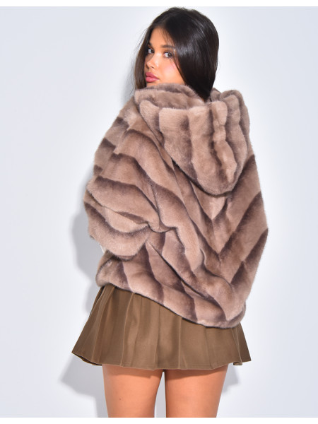 Short faux fur coat with hood