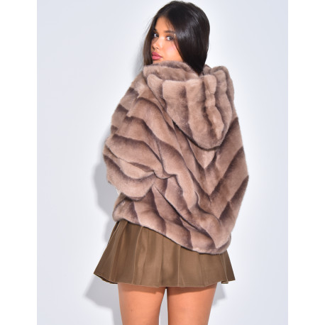 Short faux fur coat with hood