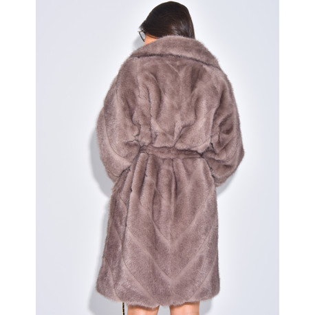 Long faux fur coat with belt