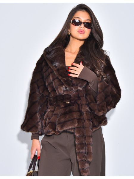 Short faux fur coat with waist belt