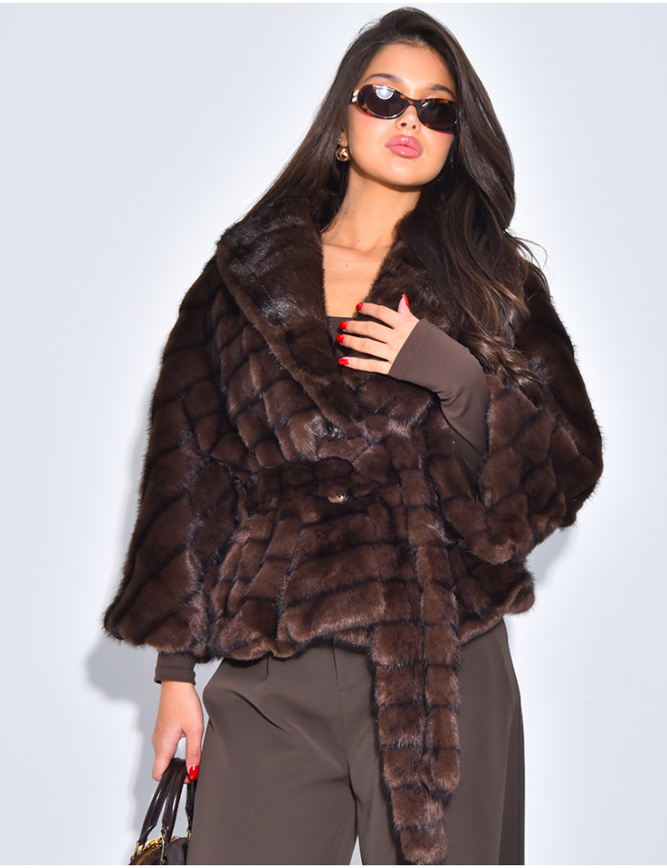 Short faux fur coat with waist belt