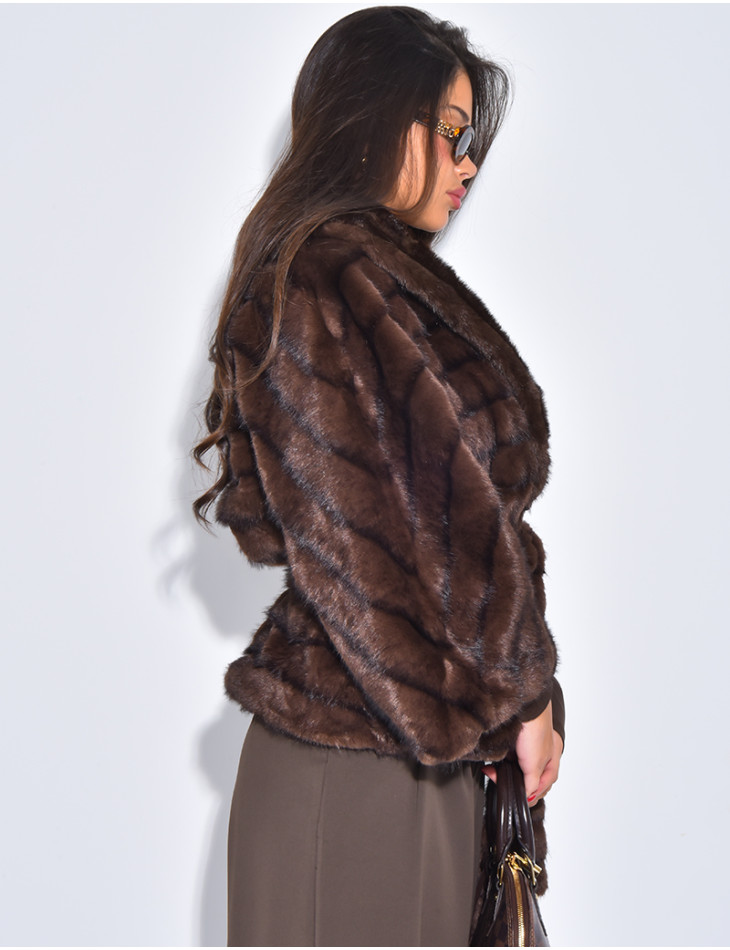 Short faux fur coat with waist belt
