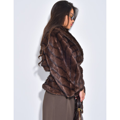 Short faux fur coat with waist belt