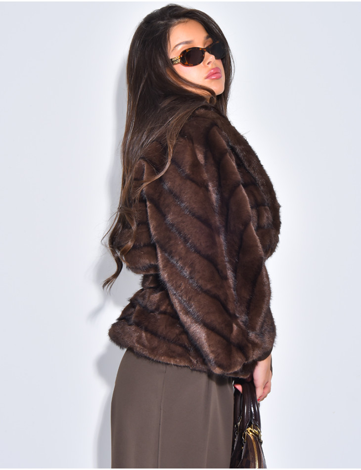 Short faux fur coat with waist belt