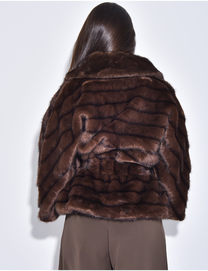 Short faux fur coat with waist belt