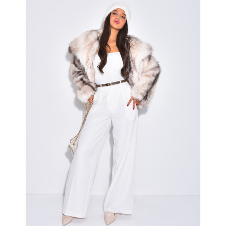 Short faux fur jacket with turn-down collar