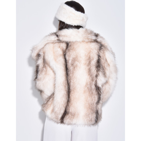 Short faux fur jacket with turn-down collar