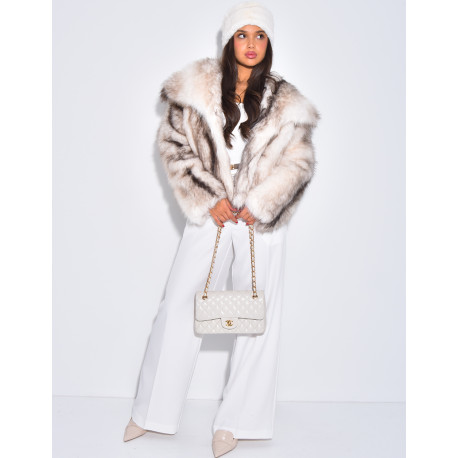Short faux fur jacket with turn-down collar