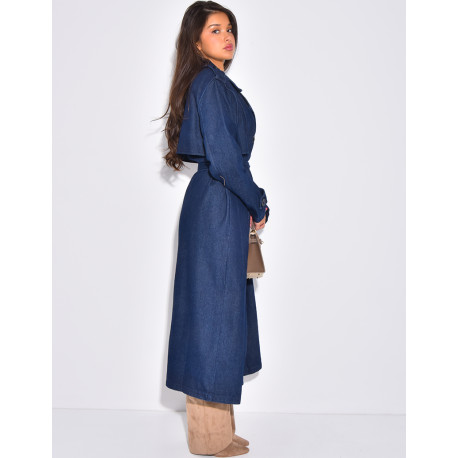 Sehr langer Jeans-Trenchcoat mit Gürtel