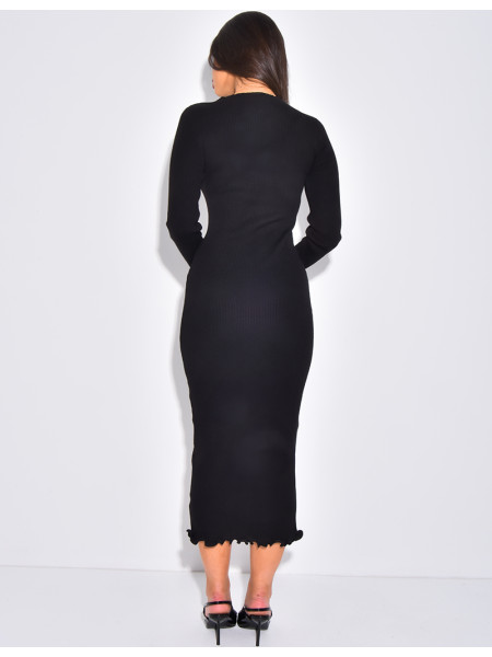 Robe longue en maille côtelée col montant