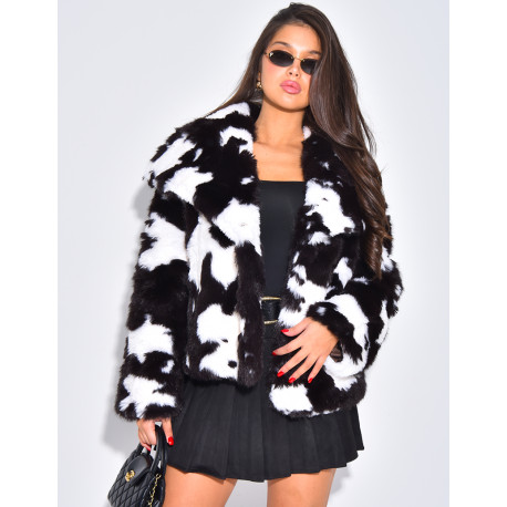 Manteau court en fausse fourrure à motif vache