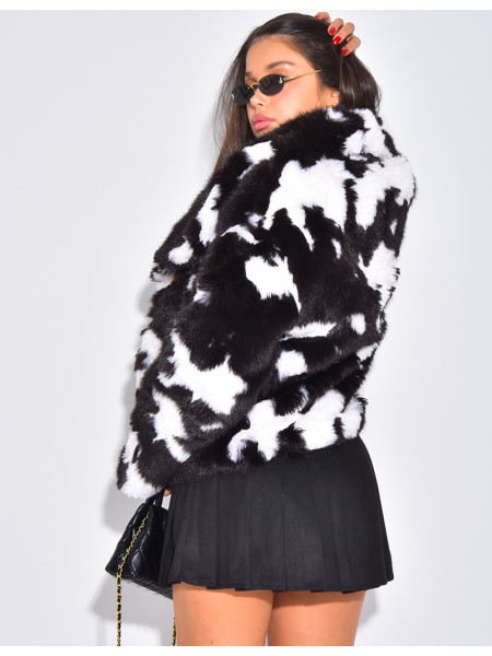 Manteau court en fausse fourrure à motif vache