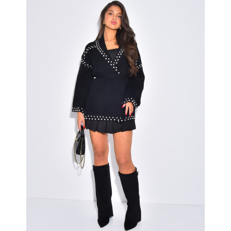 Weste mit Wickeloptik und Nieten an den Säumen