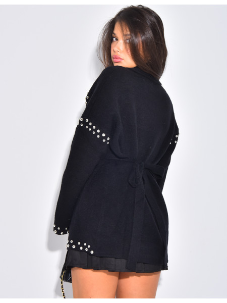 Weste mit Wickeloptik und Nieten an den Säumen