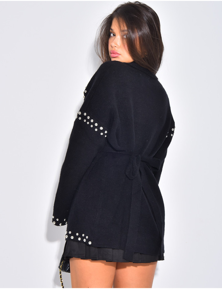 Weste mit Wickeloptik und Nieten an den Säumen