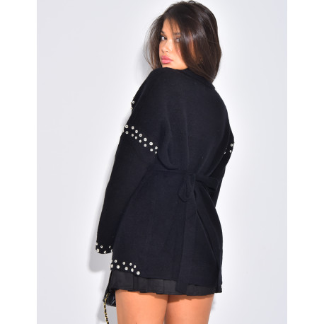 Weste mit Wickeloptik und Nieten an den Säumen