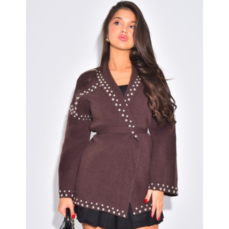 Weste mit Wickeloptik und Nieten an den Säumen