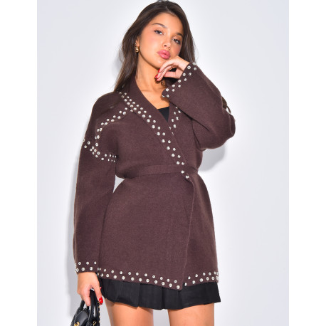 Weste mit Wickeloptik und Nieten an den Säumen