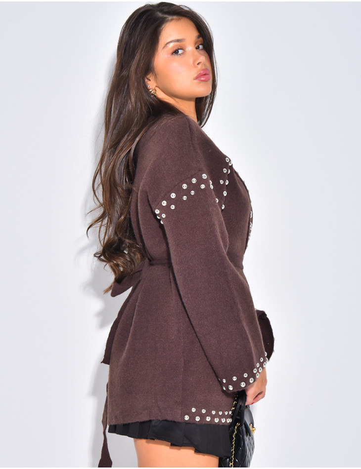 Weste mit Wickeloptik und Nieten an den Säumen