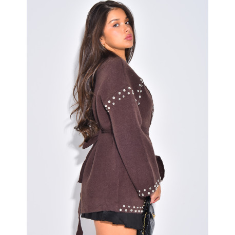 Weste mit Wickeloptik und Nieten an den Säumen