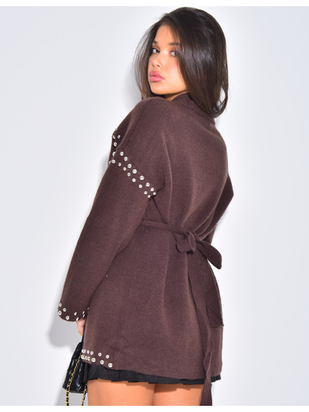 Weste mit Wickeloptik und Nieten an den Säumen