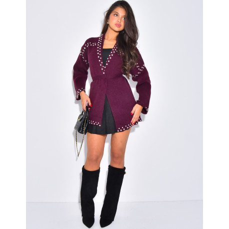 Weste mit Wickeloptik und Nieten an den Säumen