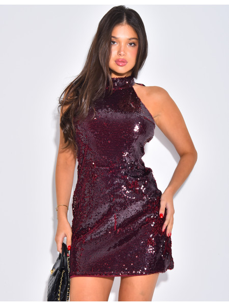 Robe courte dos nu à sequins