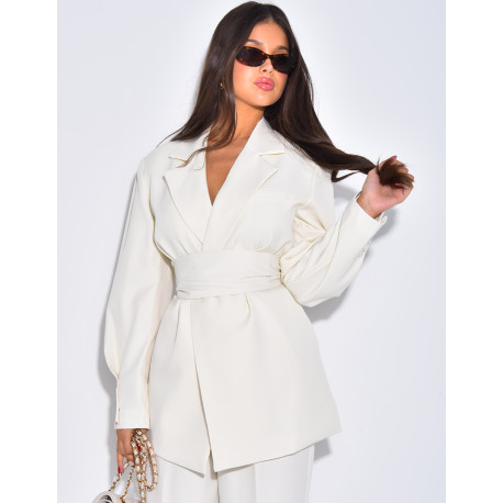 Blazer oversize à ceinture large et boutons apparents