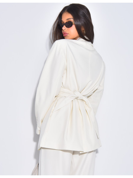 Oversized blazer with wide belt and visible buttons