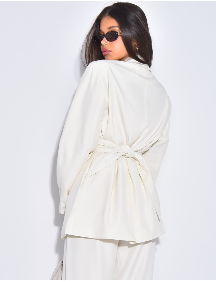 Oversized blazer with wide belt and visible buttons